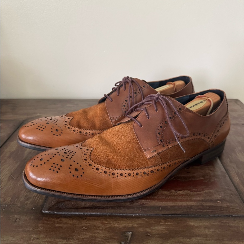 Asher Green‎ wingtip oxfords brown leather suede dress shoes size 13
